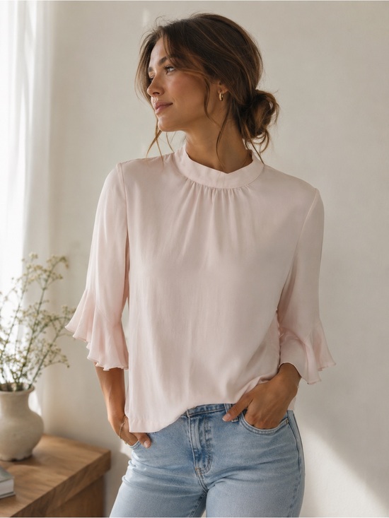 H&M Tops - H&M Elegant Women’s Blush Pink Ruffle-Sleeve Top